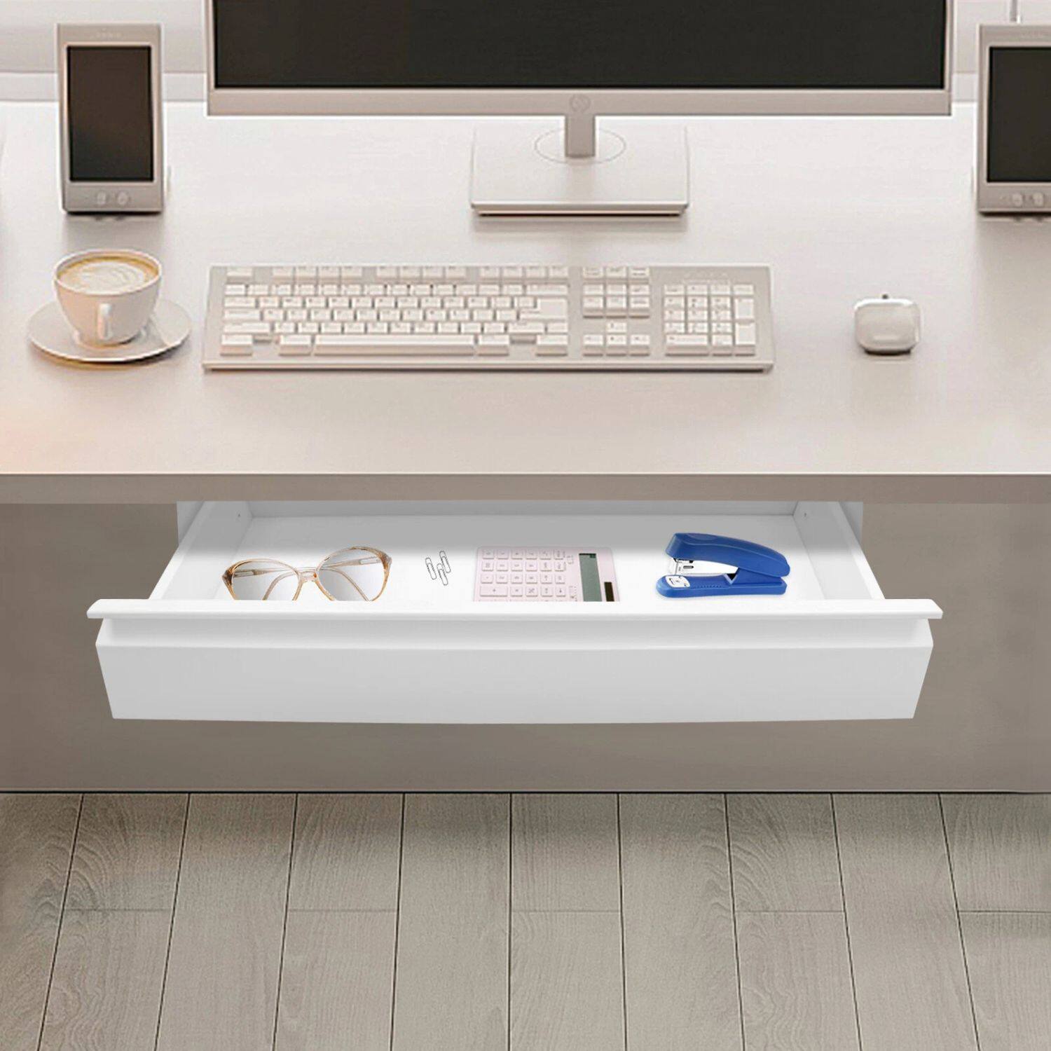 Back. Home Collection - 22" White Slide-Out Desk Drawer Organizer Tray – Under Desk Office Storage - White.