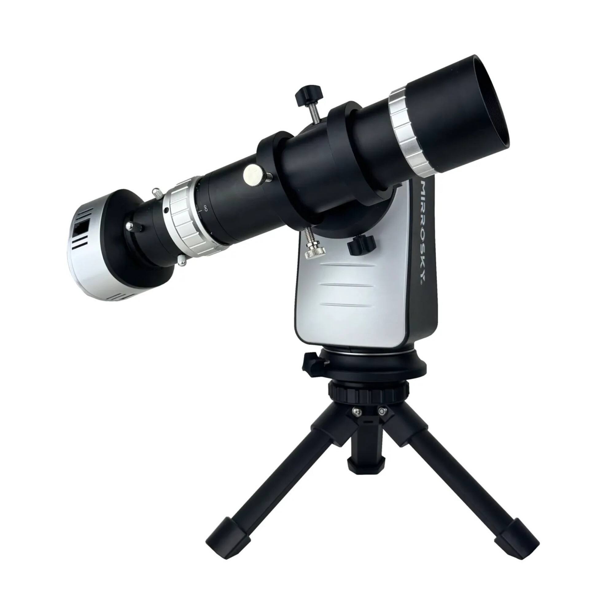 Left. Spectrum Industries - MirroSky by Spectrum SkyPilot SPi53 Smart Telescope with Equatorial Mode.
