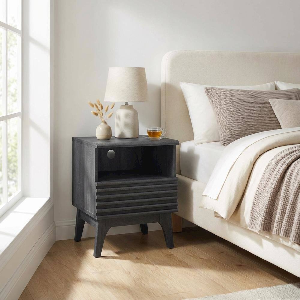 Angle. FurniFact - Nightstand in Gray Tone with Contemporary Design, Sturdy Base, Sleek Finish - Gray.