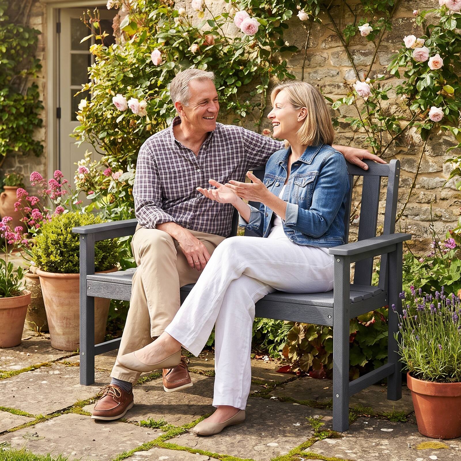 Alt View 3. Gymax - Gymax 2-Person All Weather HDPE Outdoor Garden Bench w/Backrest & Armrests for Lawn Gray - Gray.