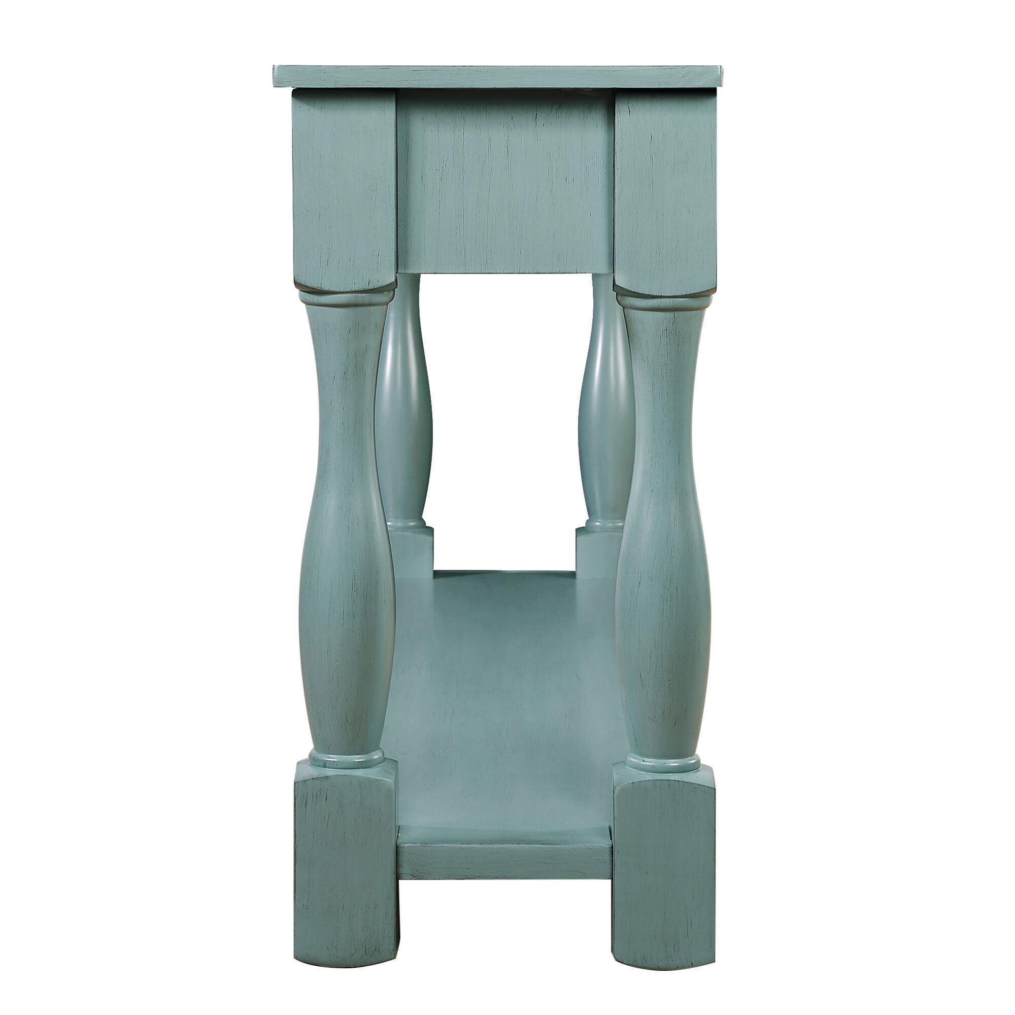 Alt View 6. GOODSILO - Extra-Long Wooden Console Table with Three Drawers and Bottom Shelf for Entryway or Hallway Use - Retro Blue.