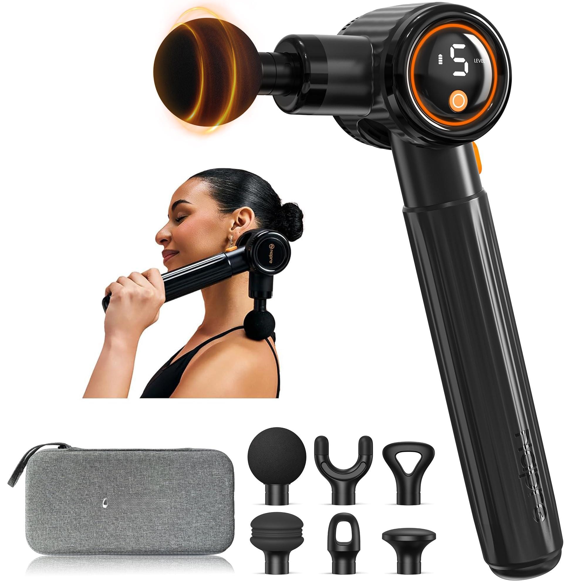Live At Space - Heated Deep Tissue Massage Gun 3 Angle Handle 6 Heads Quiet 55dB 3hr Battery Case - 642146676109