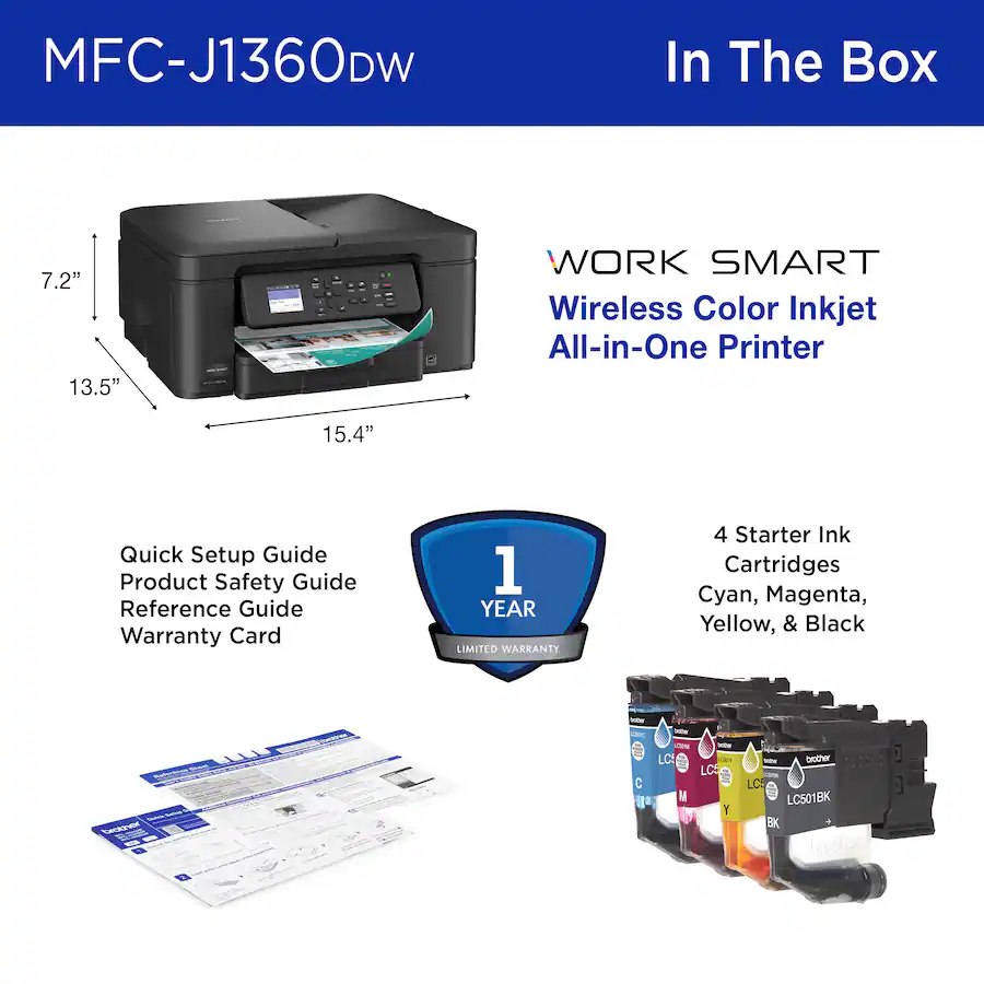 Smart Color Ink Screen Brother Work Smart 1360 Wireless All in One Refresh Subscription ...