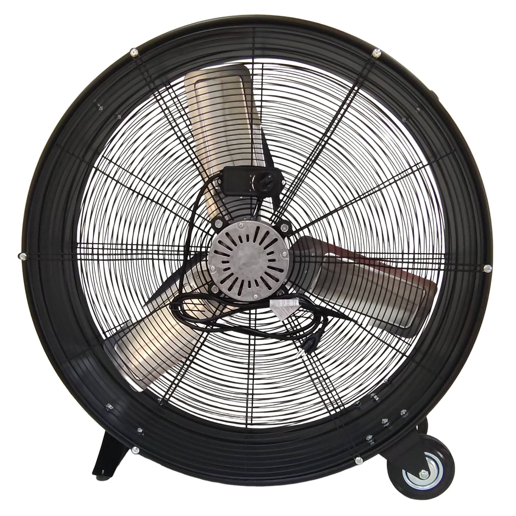 Left. Loheer - 30 In High Velocity Drum Fan, 2 Speed Heavy Duty Industrial Fan, With Wheels & Handle Garage, Warehouse, Workshop - Black.