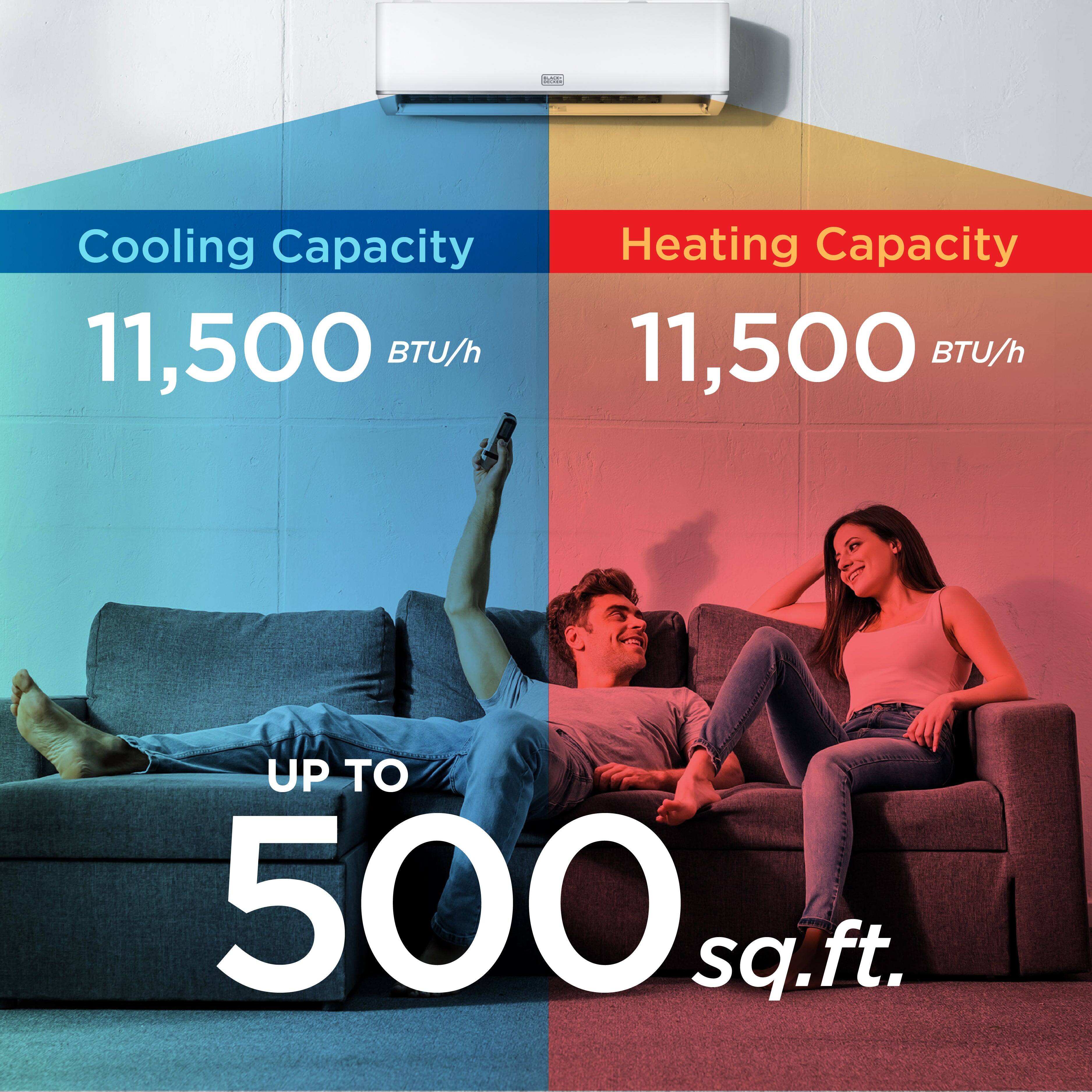 Cooling Capacity 11,500 BTU/h, Heating Capacity 11,500 BTU/h, UP TO 500 sq.ft.