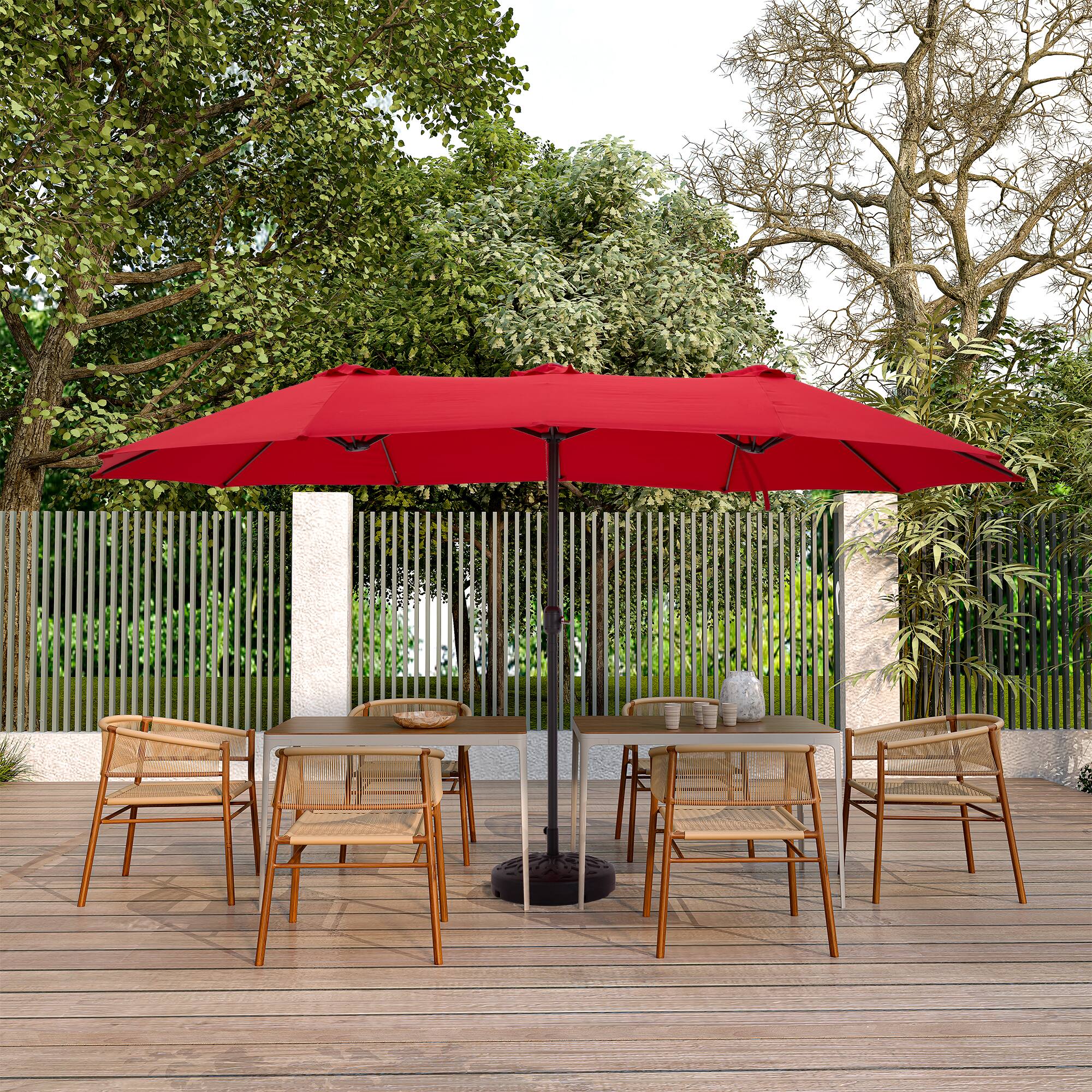 Left. Mondawe - Double-Sided Rectangular Outdoor Twin Patio Market Umbrella - Red.