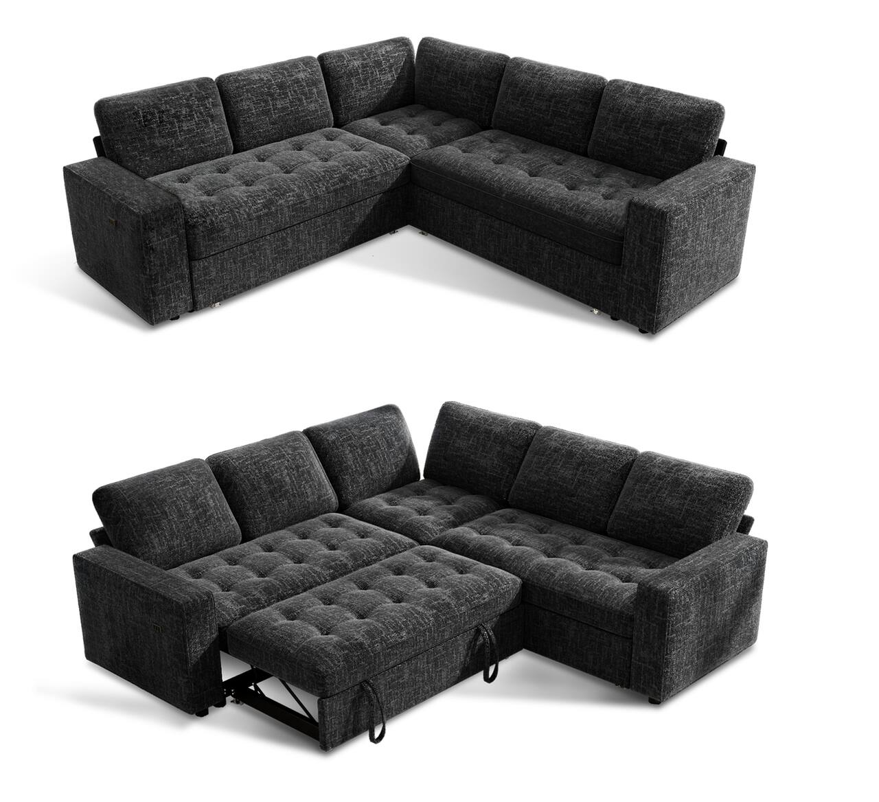 Alt View 6. Dyonery - 80" Sectional Sleeper Sofa with Pull Out Couch,Modern 5 Seat L Shaped Modular Couch,Sectionals Modular Sofa with Storage - Black.