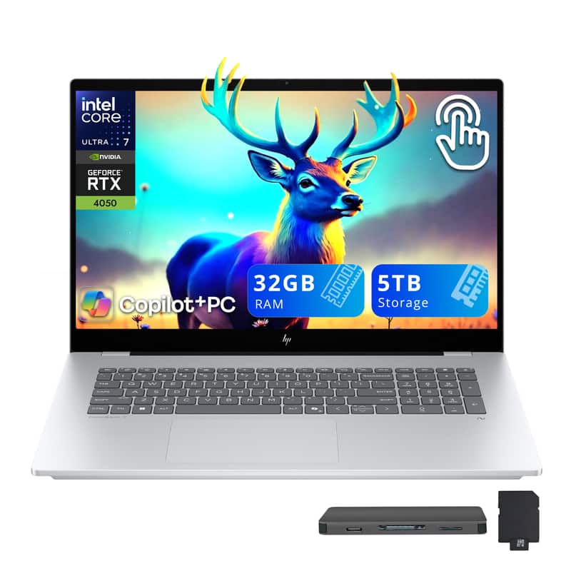 HP - OmniBook 7 17.3" FHD Touch Laptop,Intel Ultra 7 258V,32GB RAM,4TB SSD+1TB Dock Set,GeForce RTX4050,Win 11 - Silver