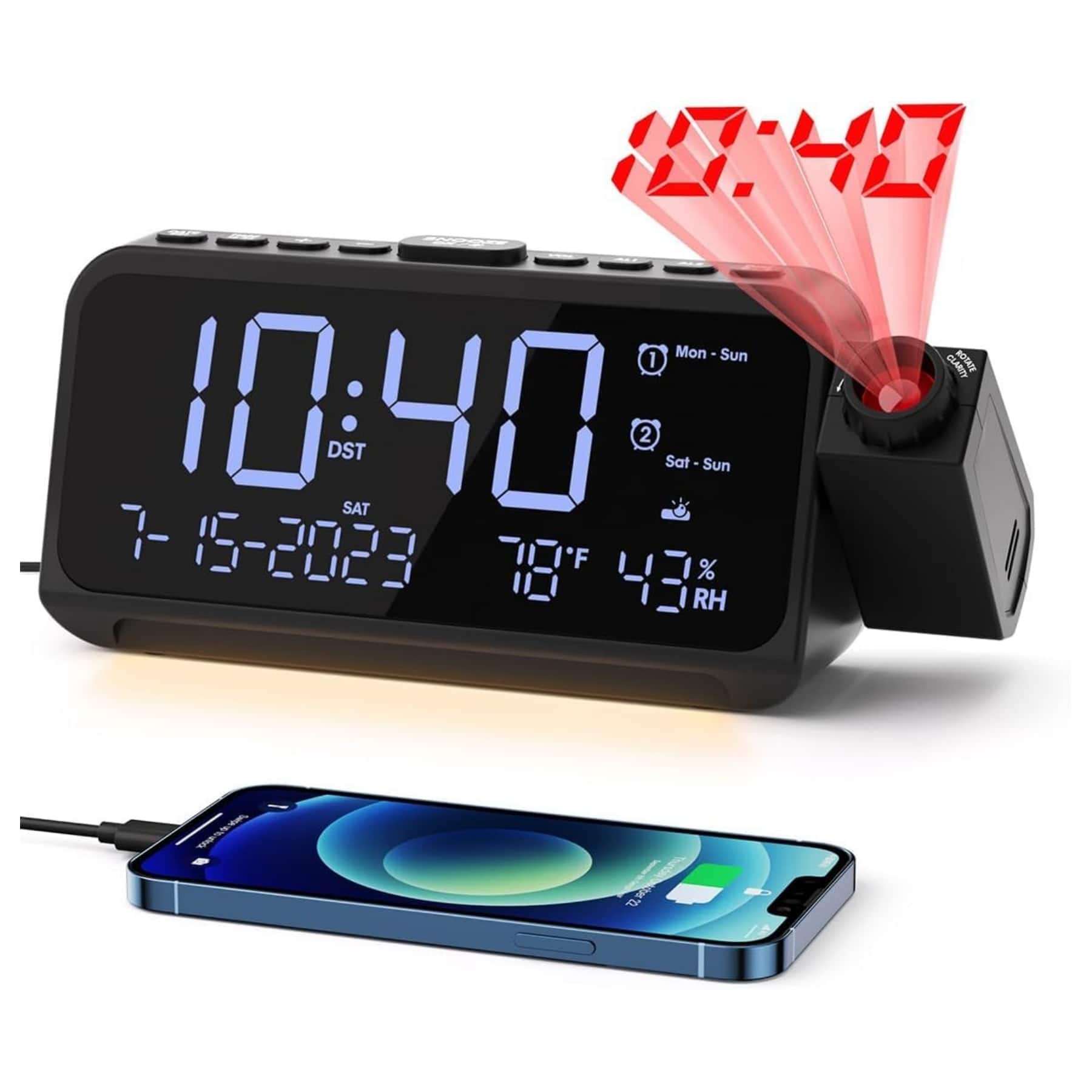 Dazzed Corner - Projection Alarm Clock, Digital Dual Loud Alarm Clocks - Black