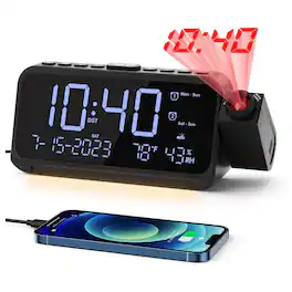Dazzed Corner - Projection Alarm Clock, Digital Dual Loud Alarm Clocks - Black
