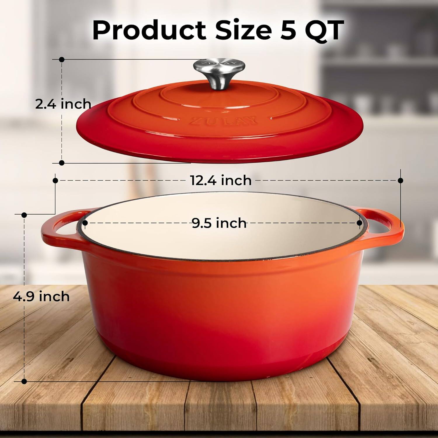 Product Size 5 QT

- 2.4 inch
- 12.4 inch
- 9.5 inch
- 4.9 inch
