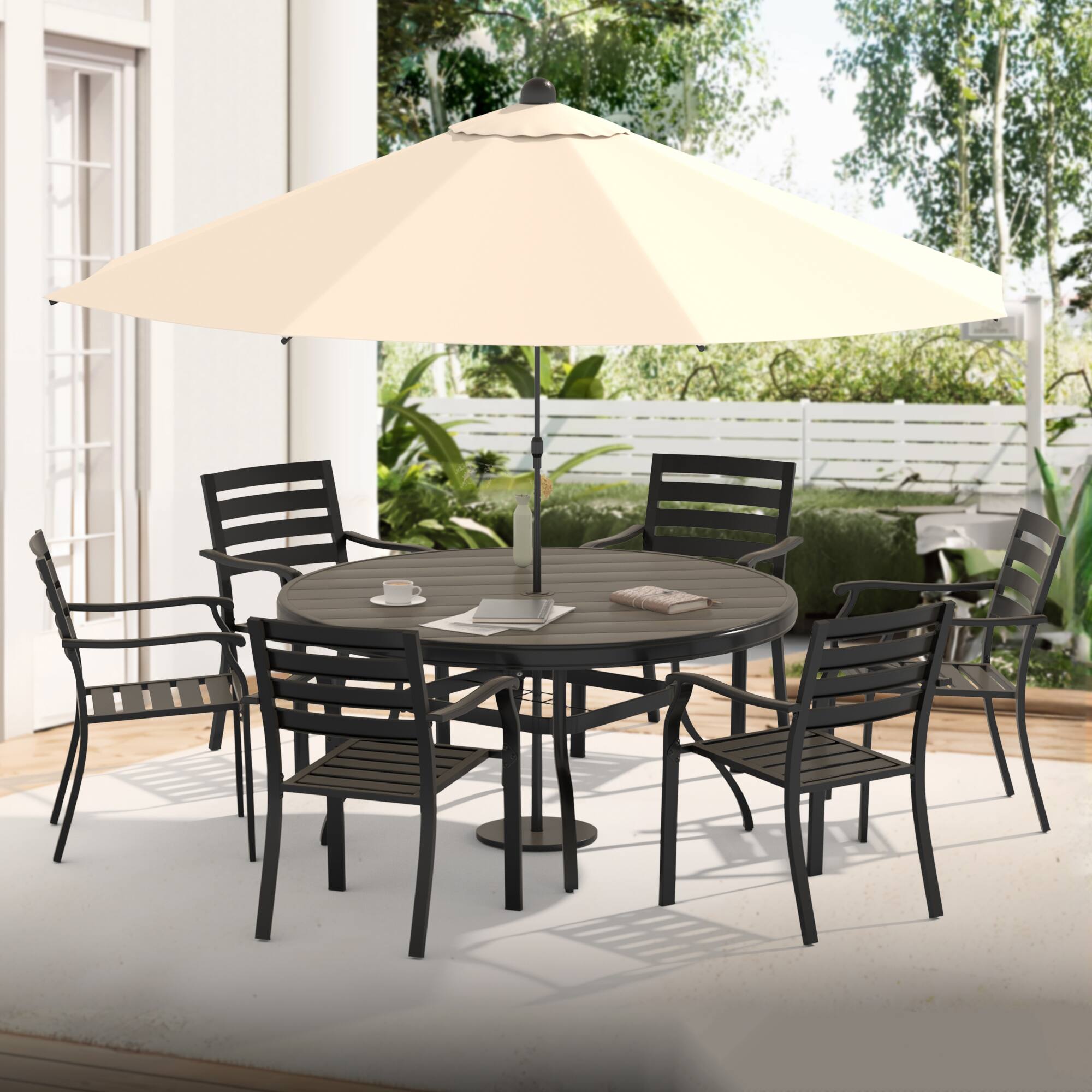 Left. GOODSILO - Iron Terrace Dining Chairs - Set of 2 Outdoor Bistro Metal Chairs - Black.