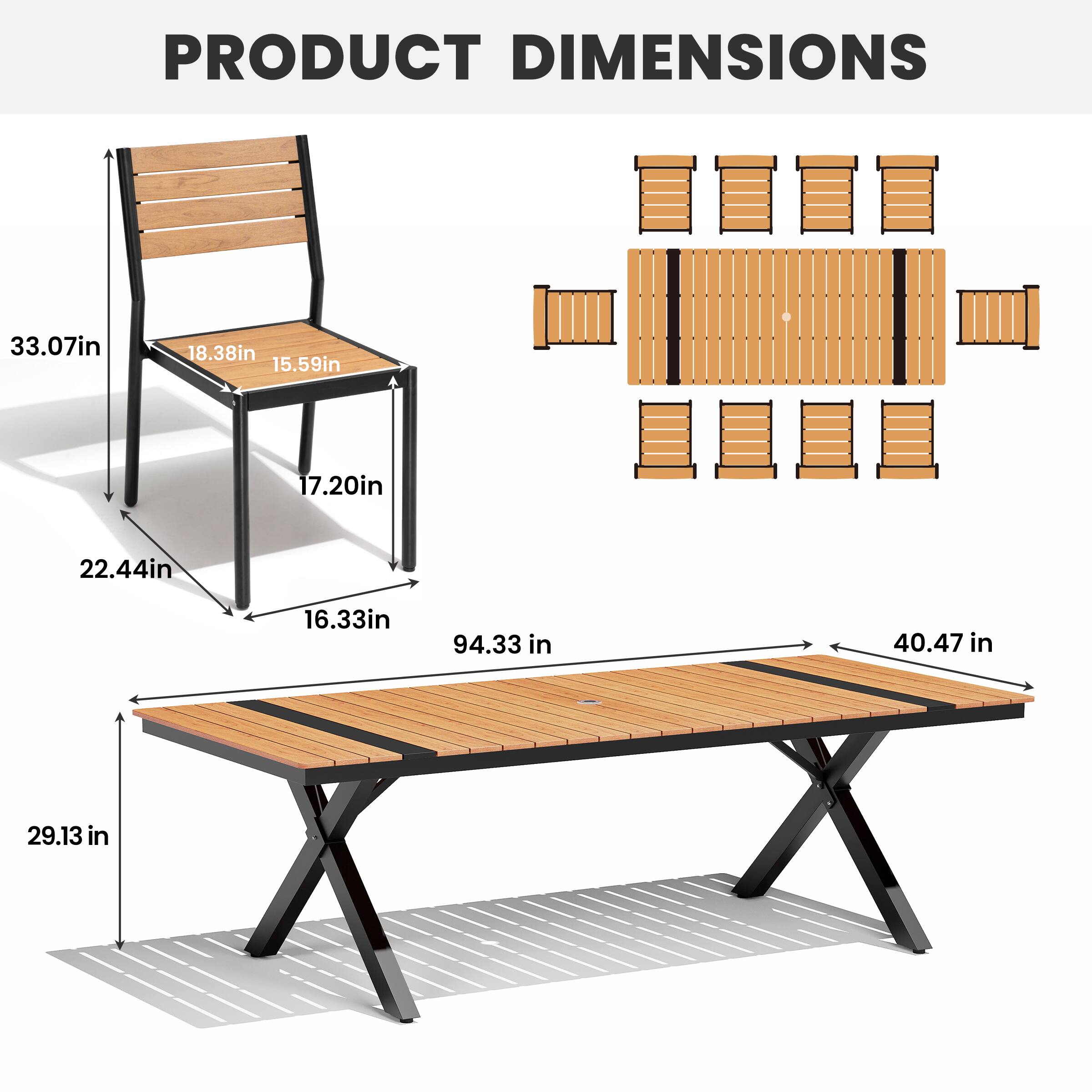 PRODUCT DIMENSIONS

- 33.07in
- 18.38in
- 15.59in
- 17.20in
- 22.44in
- 16.33in
- 94.33 in
- 40.47 in
- 29.13 in