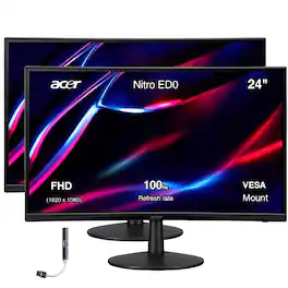 Acer - Nitro ED0 24" FHD gaming Monitor, AMD FreeSync, Anti-Glare, VESA Mount, Low Blue Light, w/DKZ Hub (UM.UE0AA.H01) 2 Pack - Black