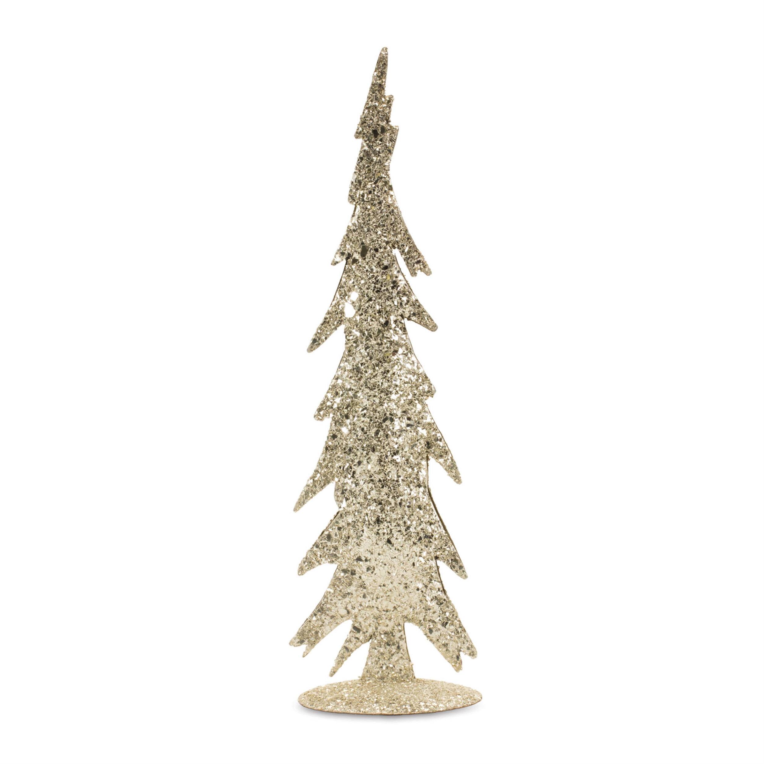 Angle. BreeBe - Gold Mosaic Glass Pine Tree (Set of 2) - Gold, Silver.