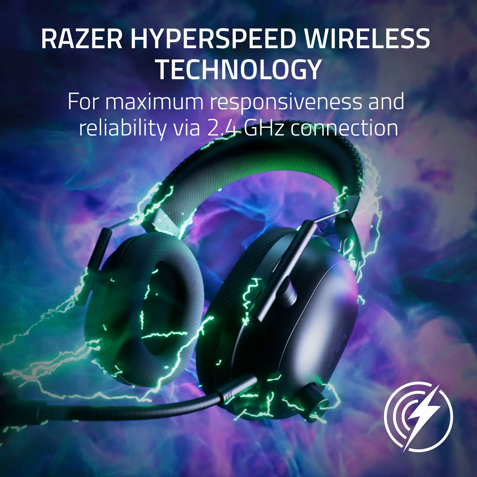 Razer HyperSpeed Wireless Technology for maximum responsiveness and reliability via 2.4 GHz connection.