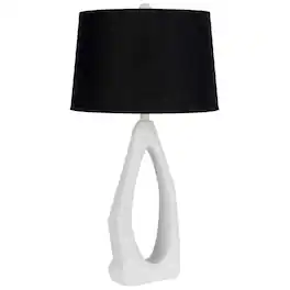 Manhattan Lane - Table Lamp with Drum Shade, Sculpted Resin Base, 30 Inch - Hydrocal White, Black