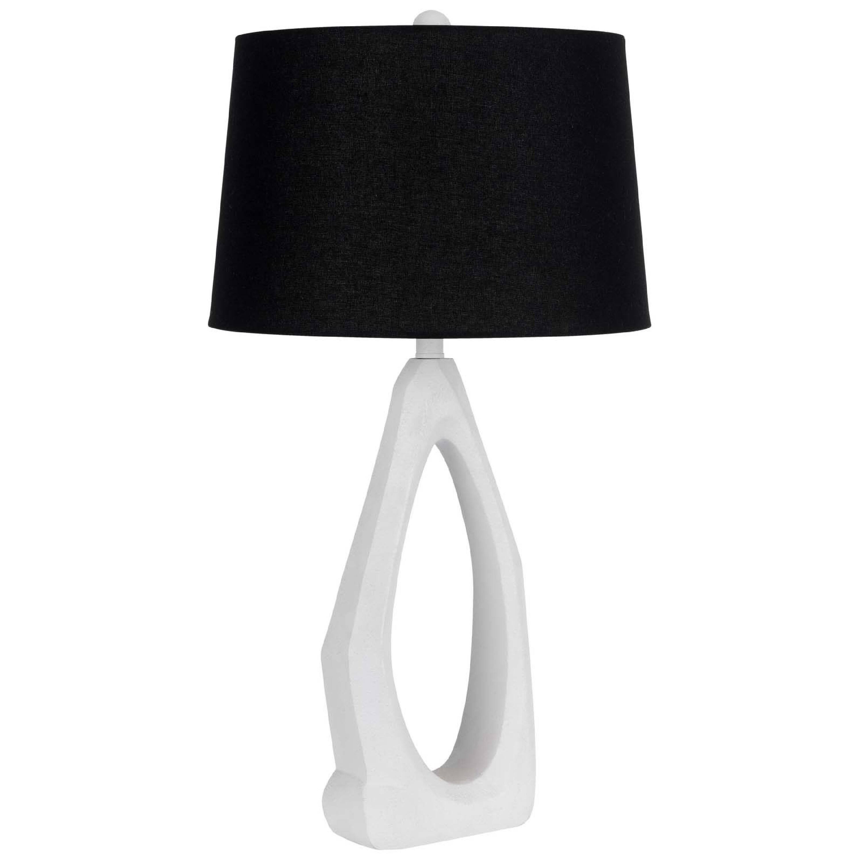 Front. Manhattan Lane - Table Lamp with Drum Shade, Sculpted Resin Base, 30 Inch - Hydrocal White, Black.
