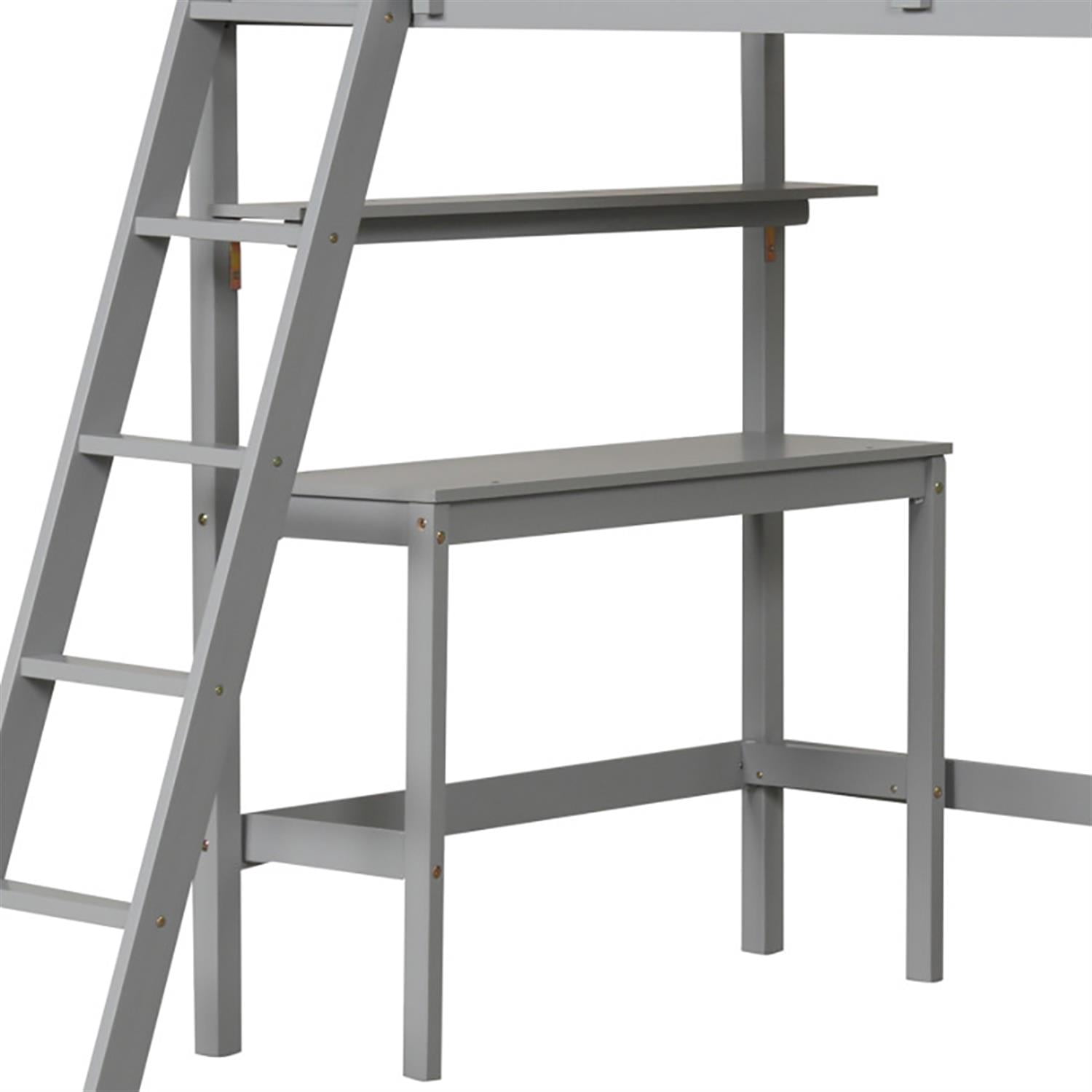 Alt View 5. Pefilos - Loft Bed Twin Size, Solid Wood Loft Bed with Desk and Bookshelves, Modern Wooden Bed Frame for Teens, Gray - Gray.