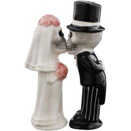 Pacific Trading - Bride and Groom Love Never Dies Skeletons Kissing Magnetic Ceramic Salt and Pepper Shakers - Multicolor