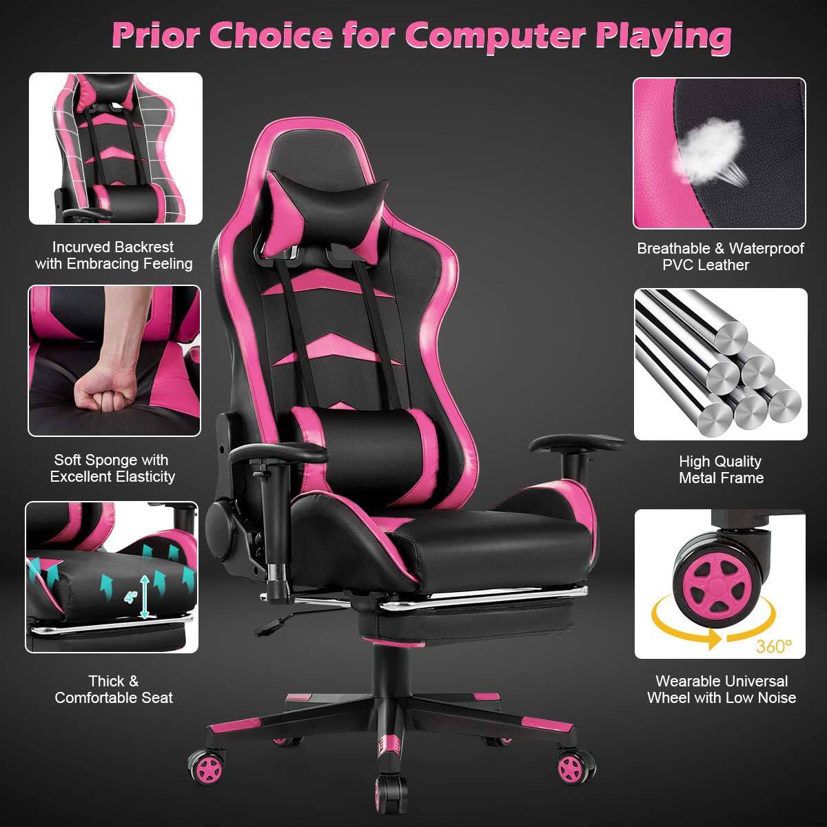 Prior Choice for Computer Playing: Incurved Backrest with Embracing Feeling, Breathable & Waterproof PVC Leather, Soft Sponge with Excellent Elasticity, High Quality Metal Frame, 360 Thick & Comfortable Seat, Wearable Universal Wheel with Low Noise.