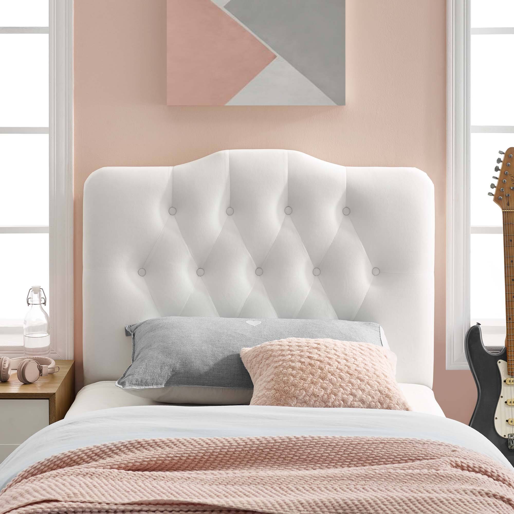 Alt View 2. Modway - Annabel Diamond Tufted Performance Velvet Twin Headboard by Modway - White.