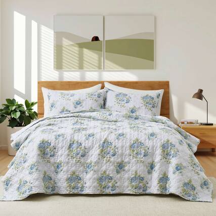 Front. Nest - Peace Nest Soft Printed Coverlet Set Floral Geometric Bedspread Modern Reversible Quilt and Shams Set - Summer Field.