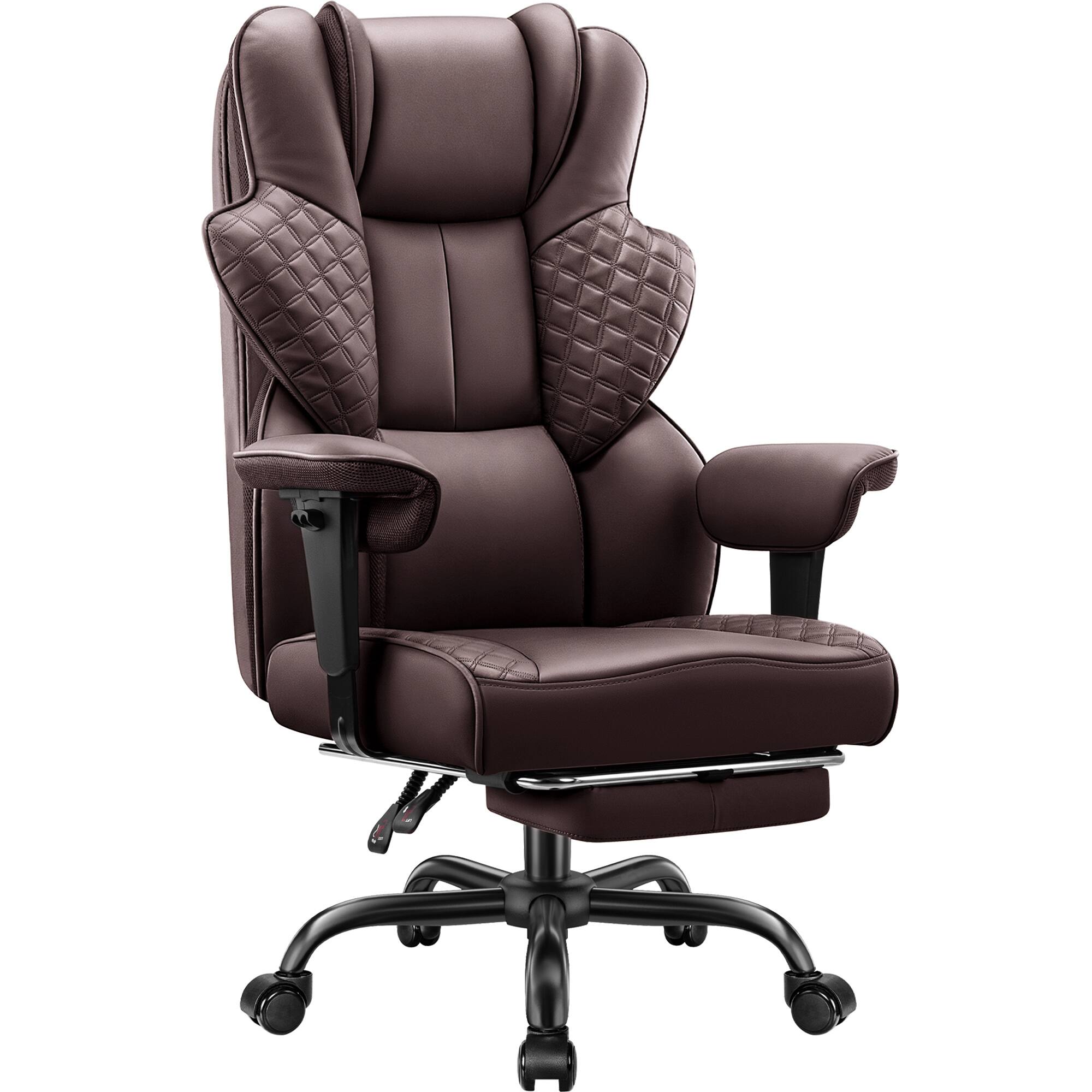 Angle. Brick Attic - 500lbs Big&Tall Office Chair,Ergonomic Leather Task Chair with Footrest,  4D Lumbar Support Gaming Chair - Coffee.