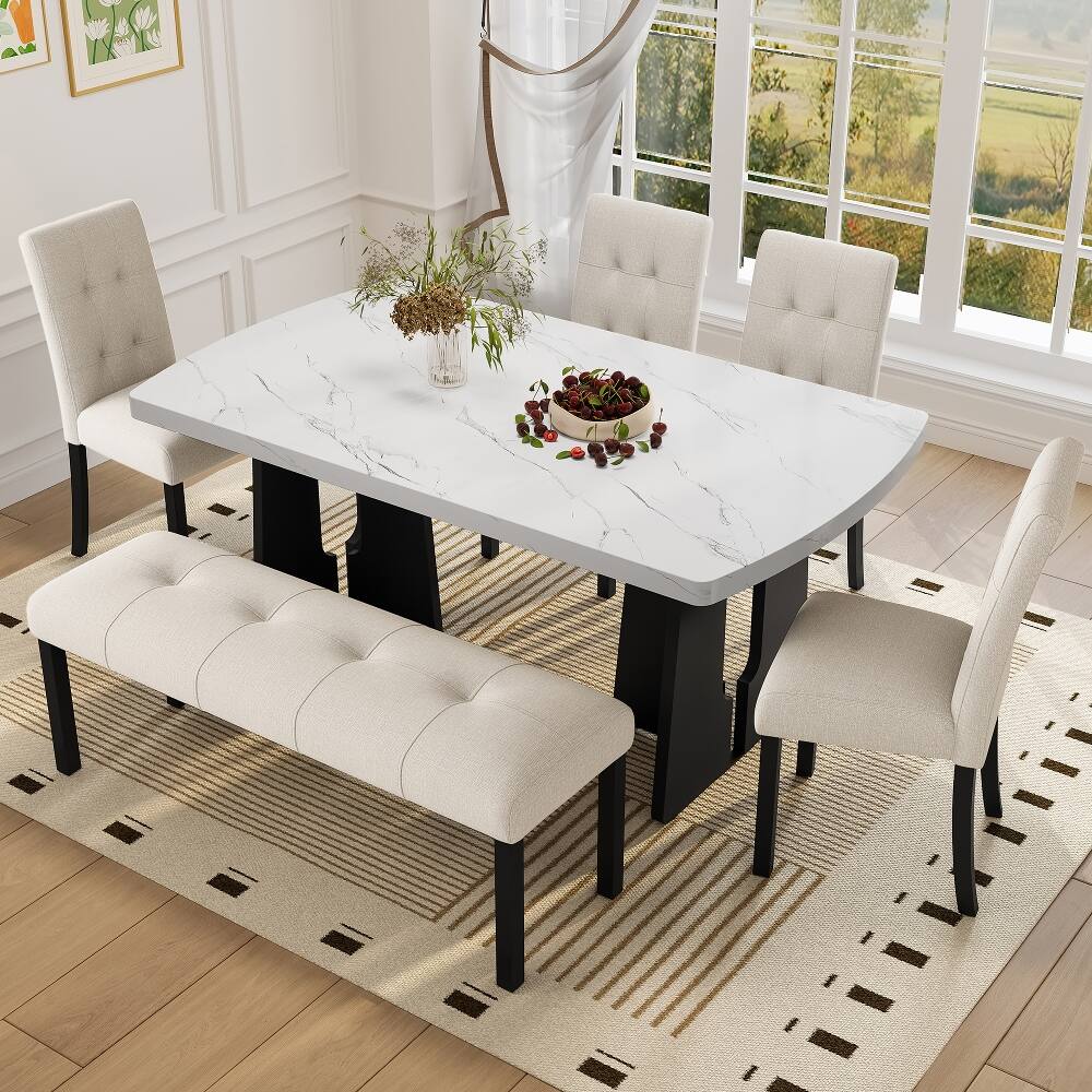 Alt View 8. Ropilly - Ropilly Tufted Dining Bench, Farmhouse Upholstered Entryway Bench with Black Rubber Wood Legs, Forty Seven Inch, Beige - Beige.