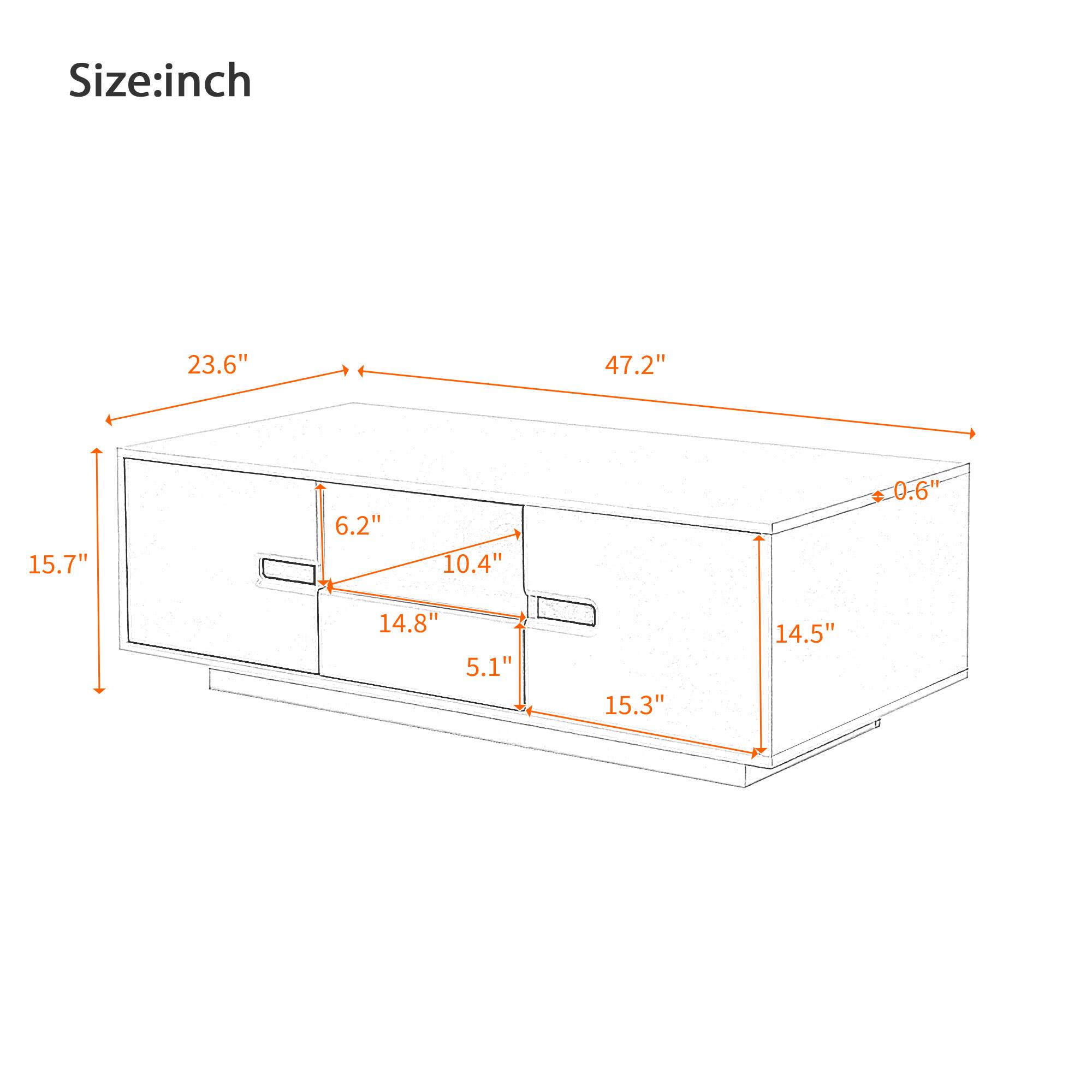 Size: inch  
23.6" x 47.2" x 15.7"  
6.2" x 10.4" x 14.8"  
5.1" x 15.3" x 14.5"  
+ 0.6"