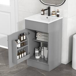 Loheer - 18 inch bathroom vanity with sink Grey Freestanding Cabinet - Gray