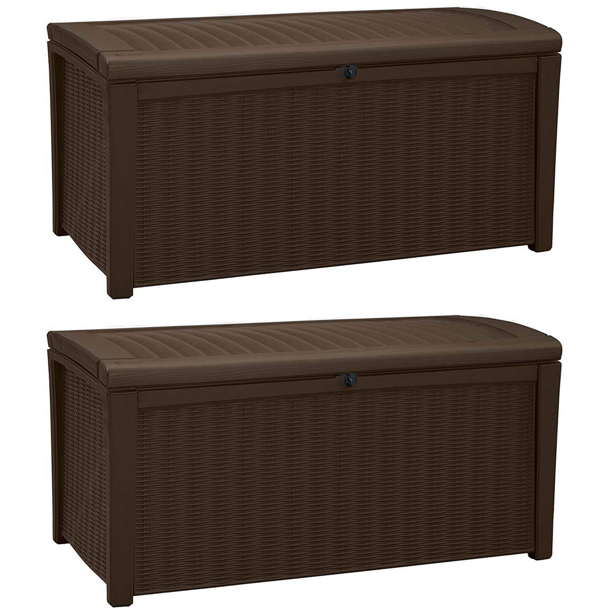 Front. Keter - Keter Borneo 110 Gallon Rattan Resin Patio Storage Deck Box and Bench (2 Pack) - Brown.