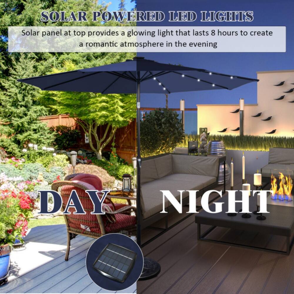 SOLAR POWERED LED LIGHTS  
Solar panel at top provides a glowing light that lasts 8 hours to create a romantic atmosphere in the evening  

DAY NIGHT