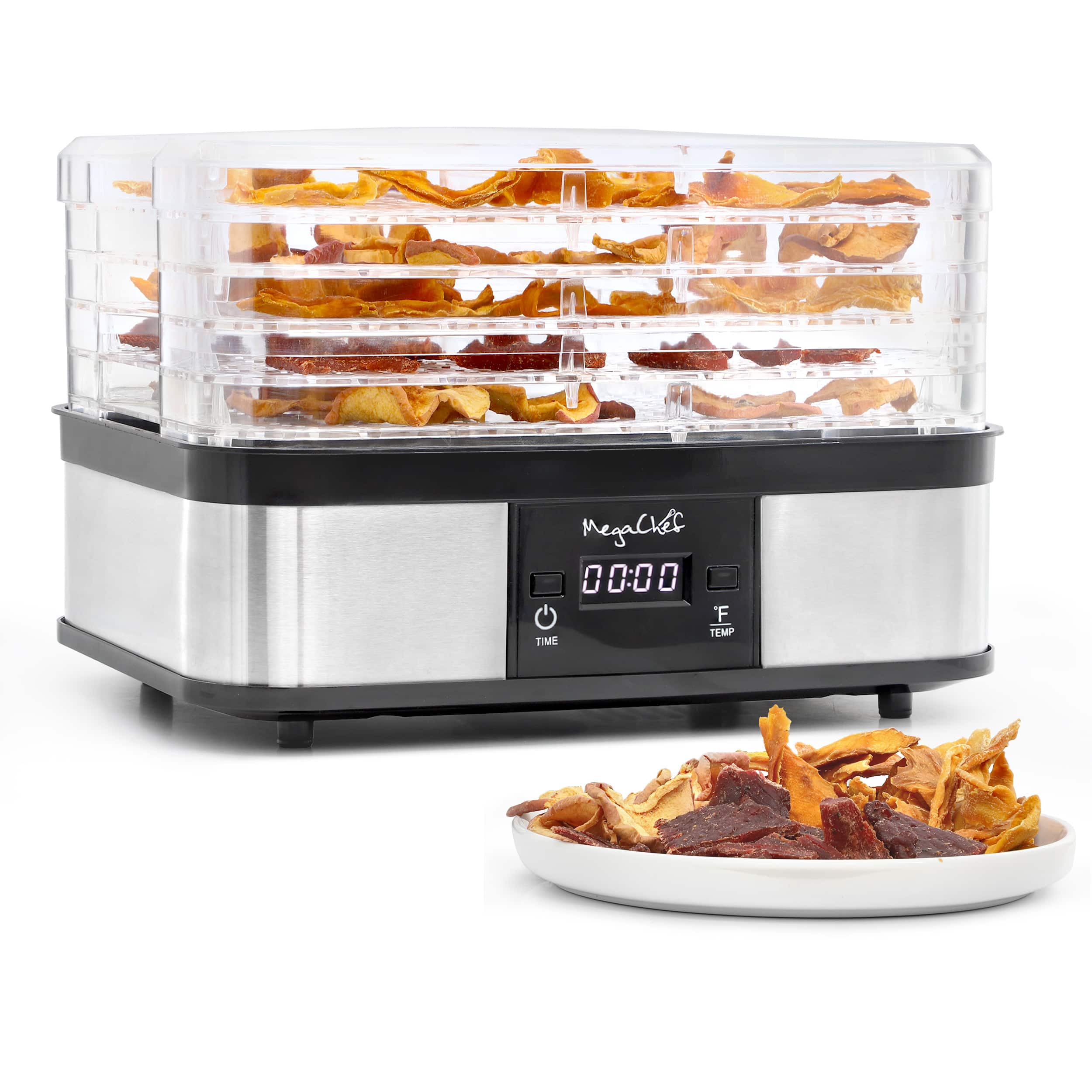 MegaChef - 5 Tray Food Dehydrator with Timer and Temperature Control - Silver