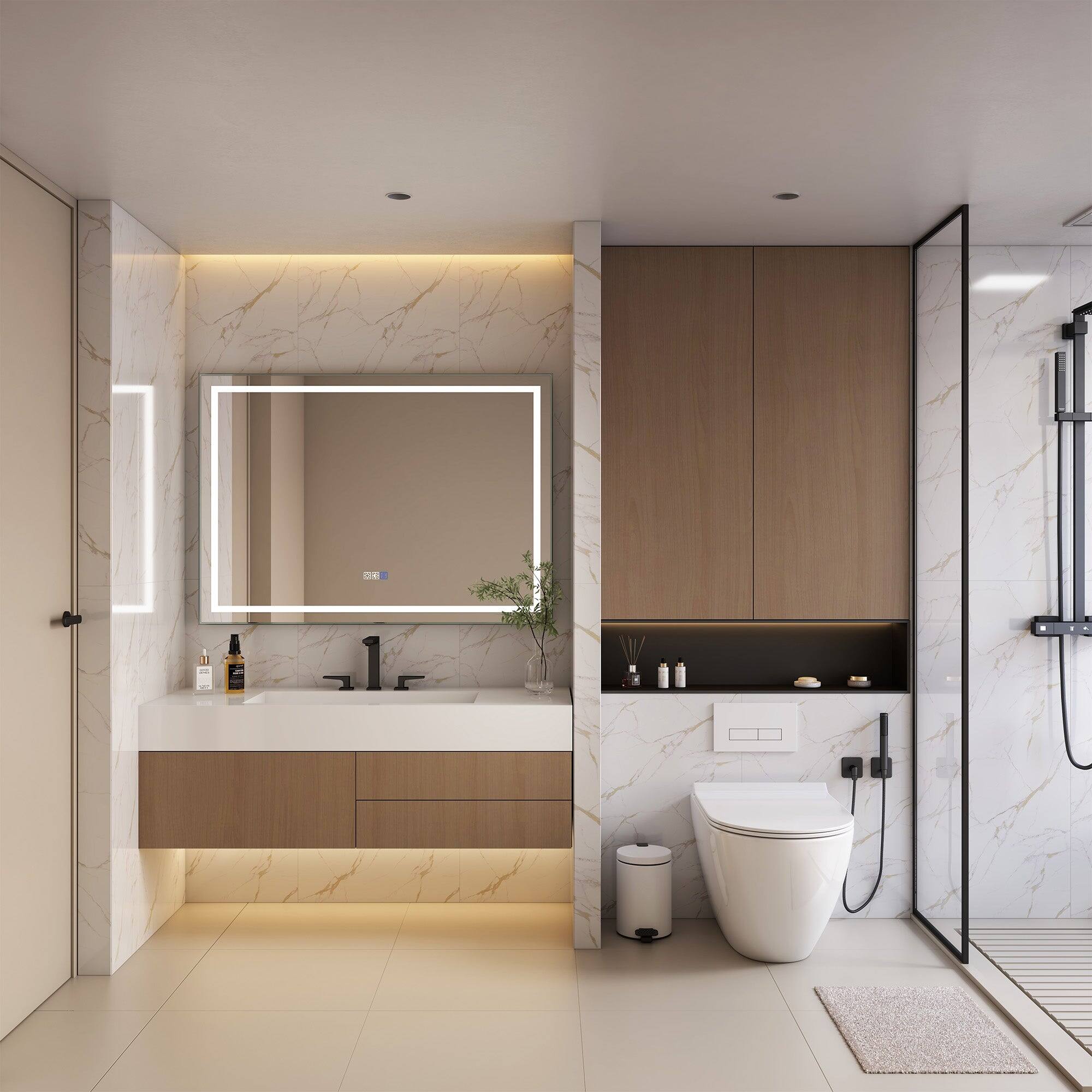 Left. Boyel Living - 36 in. W x 48 in. H Frameless Rectangular LED Light Bathroom Vanity Mirror - Glass.