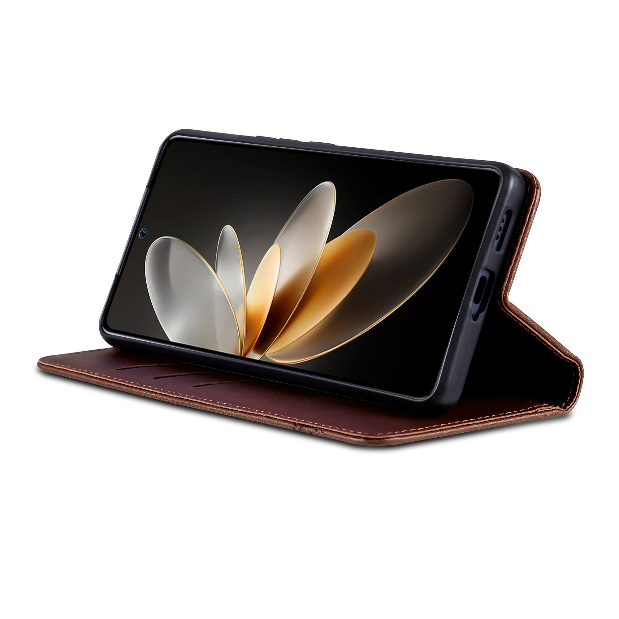 Back. Dteck - Dteck Magnetic Case for Samsung Galaxy A17 5G with Wallet Card Slots PU Leather Kickstand Flip Phone Cover - Brown.