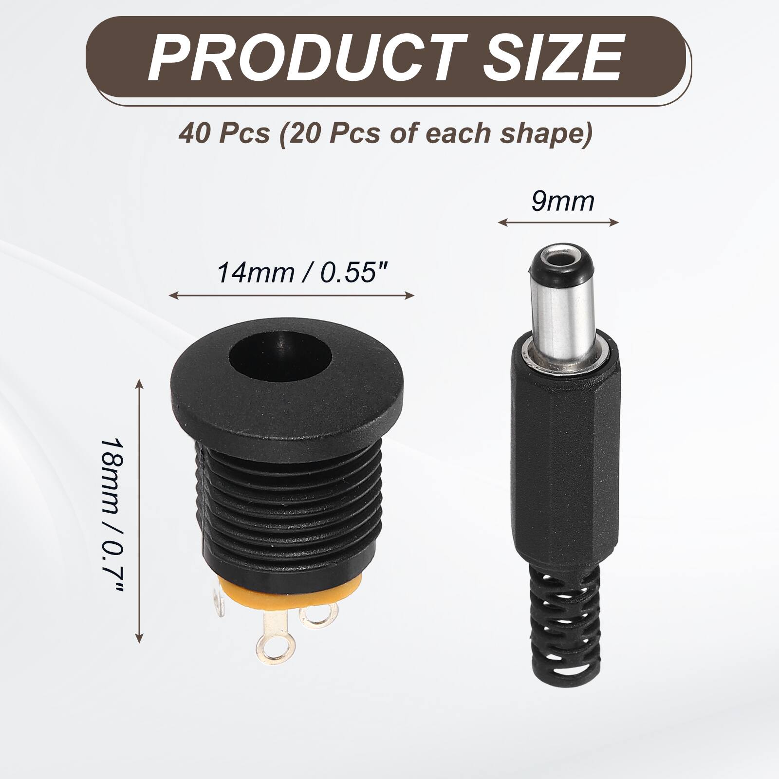 PRODUCT SIZE  
40 Pcs (20 Pcs of each shape)  
9mm  
14mm / 0.55"  
18mm / 0.7"