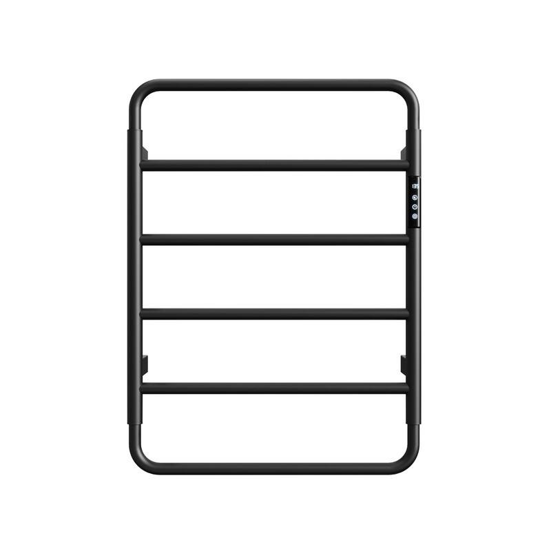 Front. YOSIMFUR - Smart Electric Towel Warmer 6-Bar 60W Wall Mounted with Shelf Touch LED Screen Timer and Plug-In and Hardwire in Black - Black.