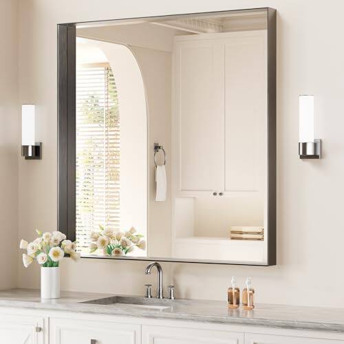 Comfort Essence - Metal Framed Bathroom Mirror For Wall Rectangle Vanity With Anti-rust Shatterproof Tempered Glass Horizon - Black-60"L x 30"W