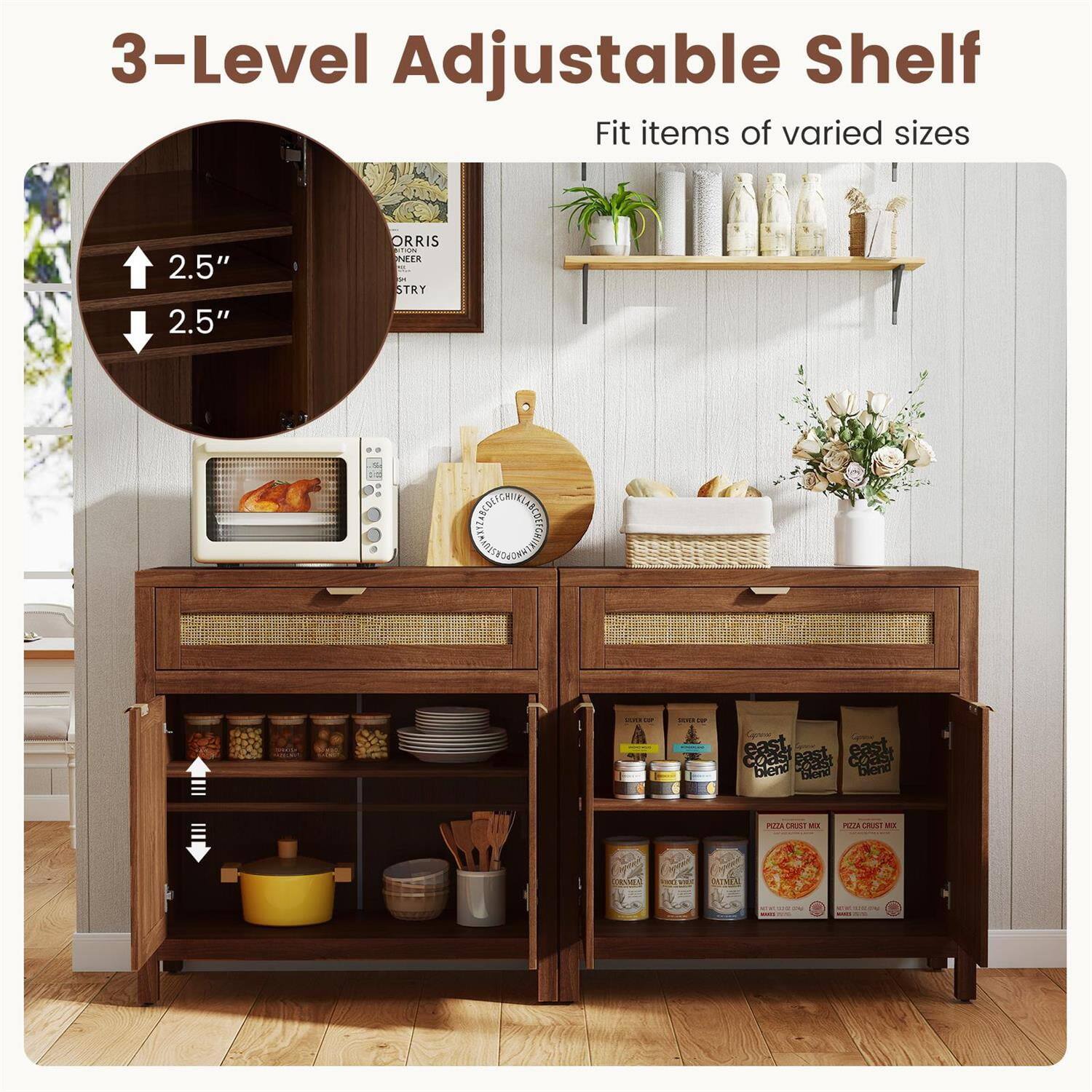 3-Level Adjustable Shelf  
Fit items of varied sizes  

2.5"  
2.5"  

ORRIS  
NEER  
STRY  

CHM  
STARCEL  
OLTERTO  

east blend  
Bione blend  
PECA  

F. A m.  
ATREU