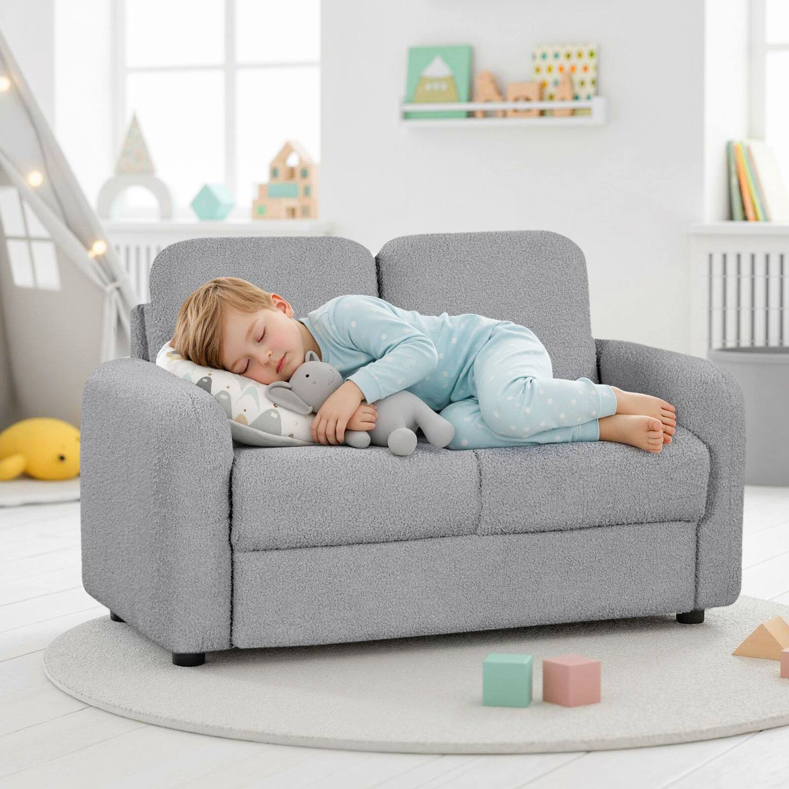 Alt View 1. Gymax - Gymax 2-Seat Kids Sofa Toddler Sofa Couch w/ Soft Teddy Fleece Upholstery Grey - Grey.