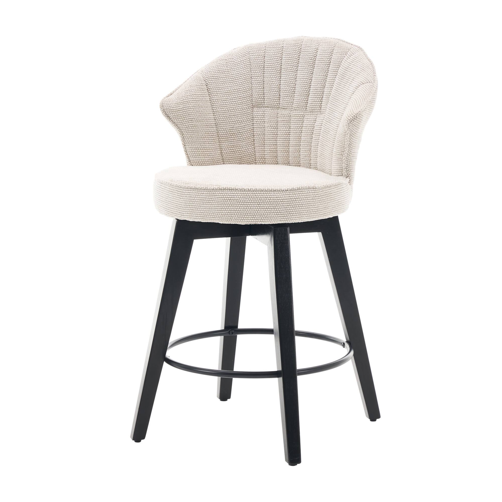 Alt View 7. GOODSILO - Set of 2 Wing Back Swivel Bar Stools - Adjustable Counter Height Stools with Solid Wood Legs & Plush Upholstery - White.