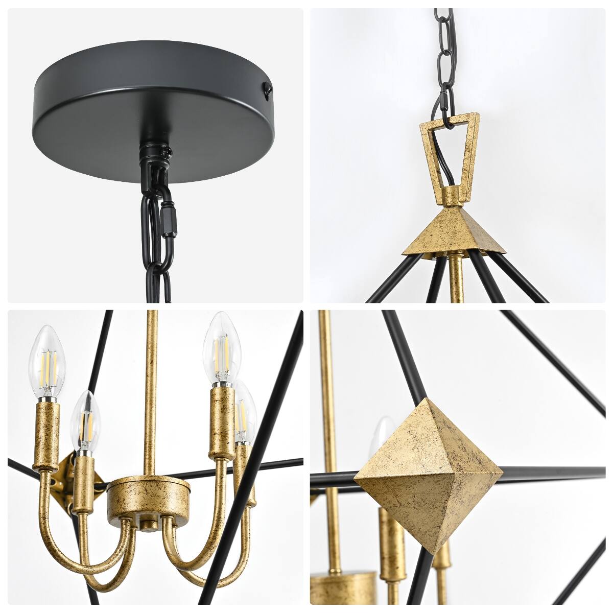 Loheer Four Light Pendant Chandelier Matte Black and Antique Gold ...