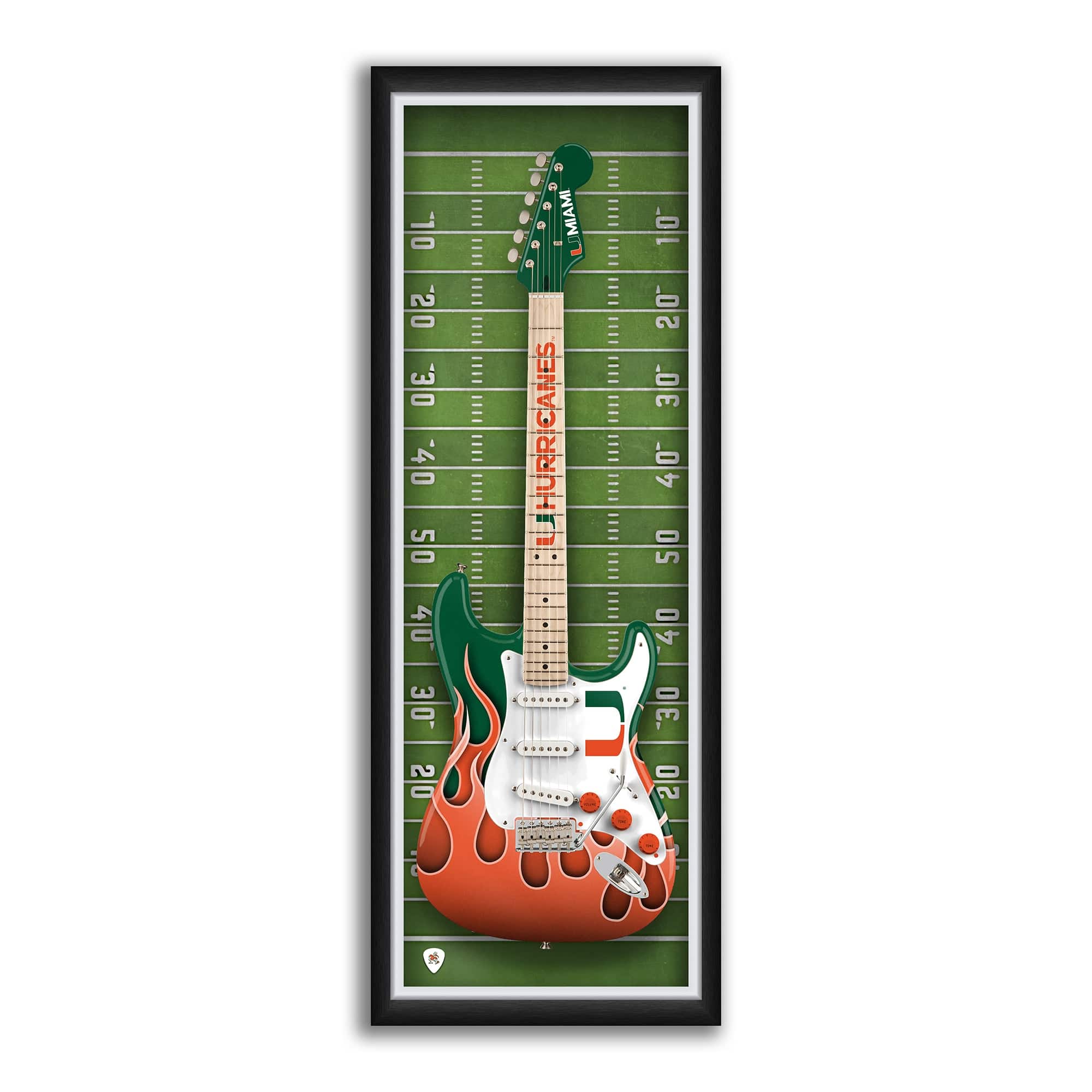 Sporticulture - Miami Hurricanes 14" x 37" Electric Guitar Framed Art Print - Orange