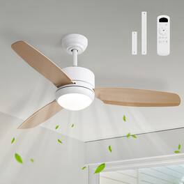 Sofucor - 46'' Modern Ceiling Fans with Light and Remote & Strong Airflow Dimmable 6-Speed Timer Reversible DC Motor for Bedroom - White