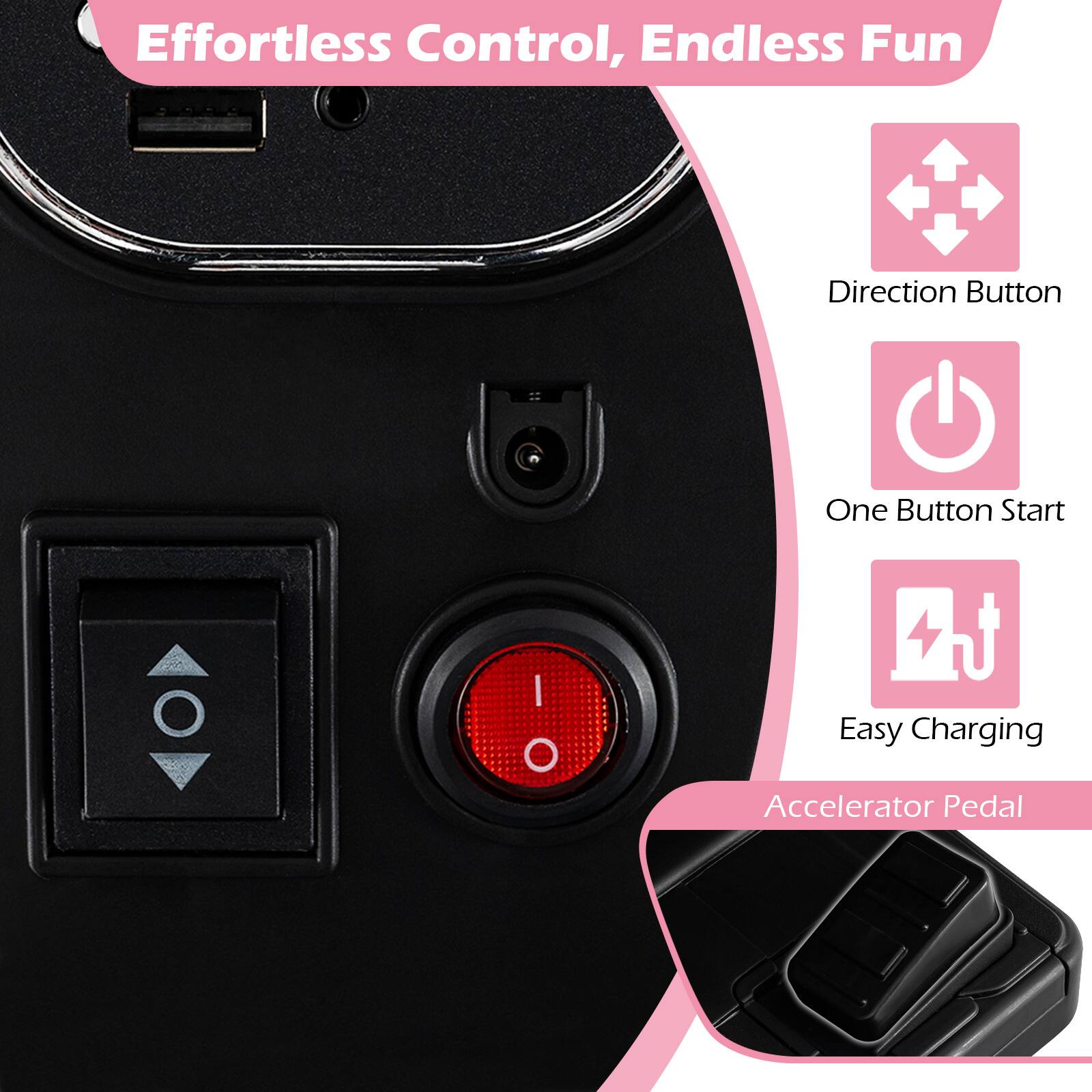 Effortless Control, Endless Fun

- Direction Button
- One Button Start
- Easy Charging
- Accelerator Pedal