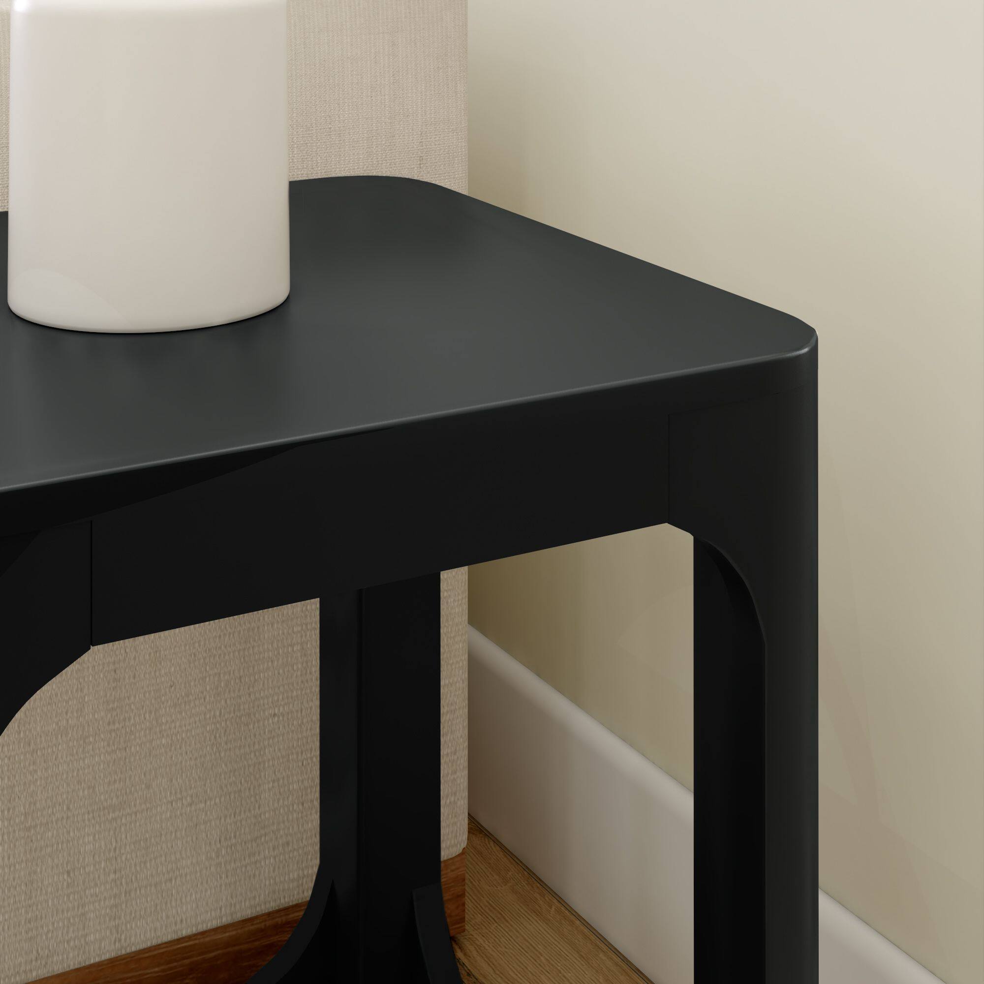 Alt View 3. Plank+Beam - Modern Rounded Square Side Table with Shelf (20in x 20in / 510mm x 510mm), Black - Black.