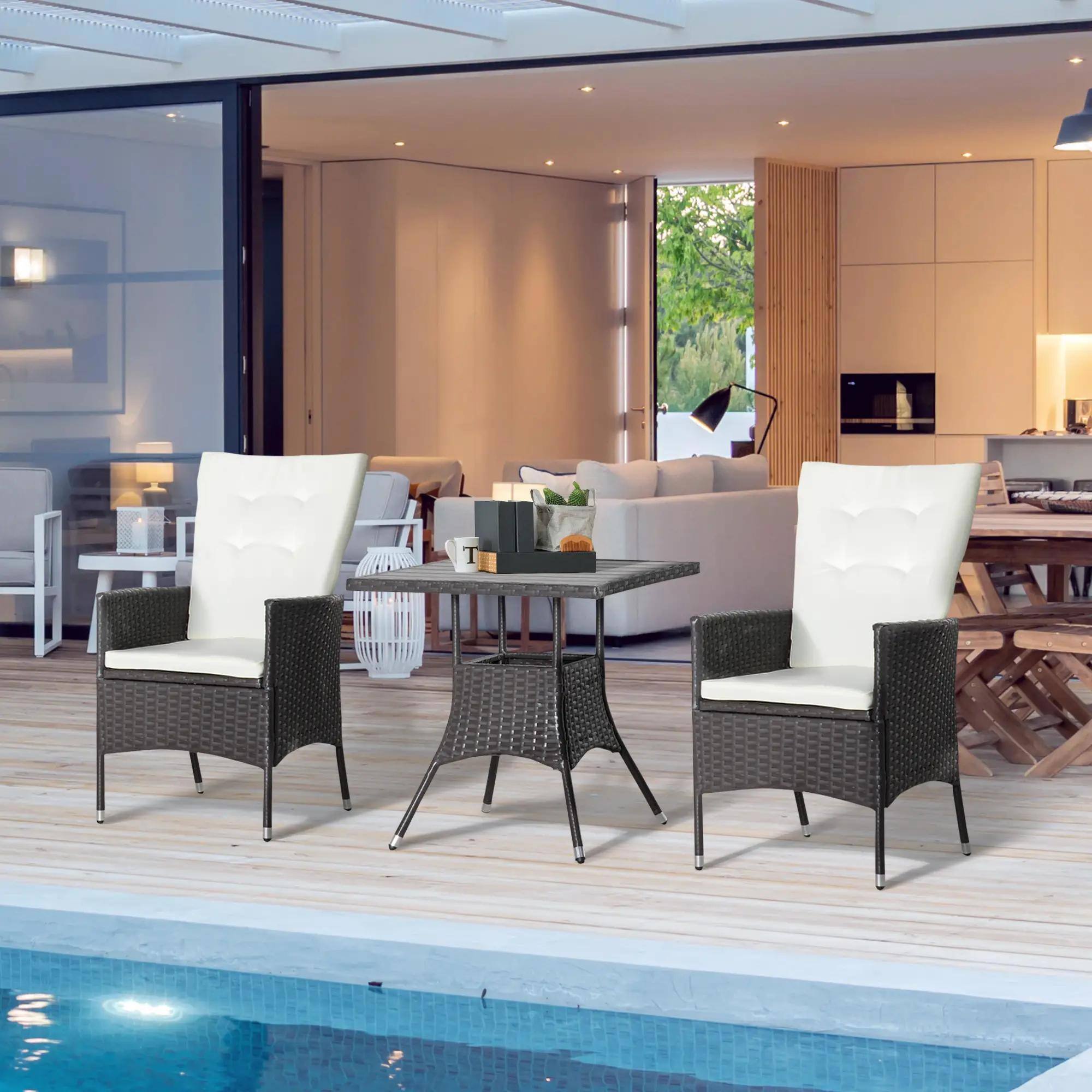 Alt View 6. Spaco - Spaco 3-Piece PE Wicker Set, Tufted Reclining Chairs, Coffee Table, Outdoor - Cream White.