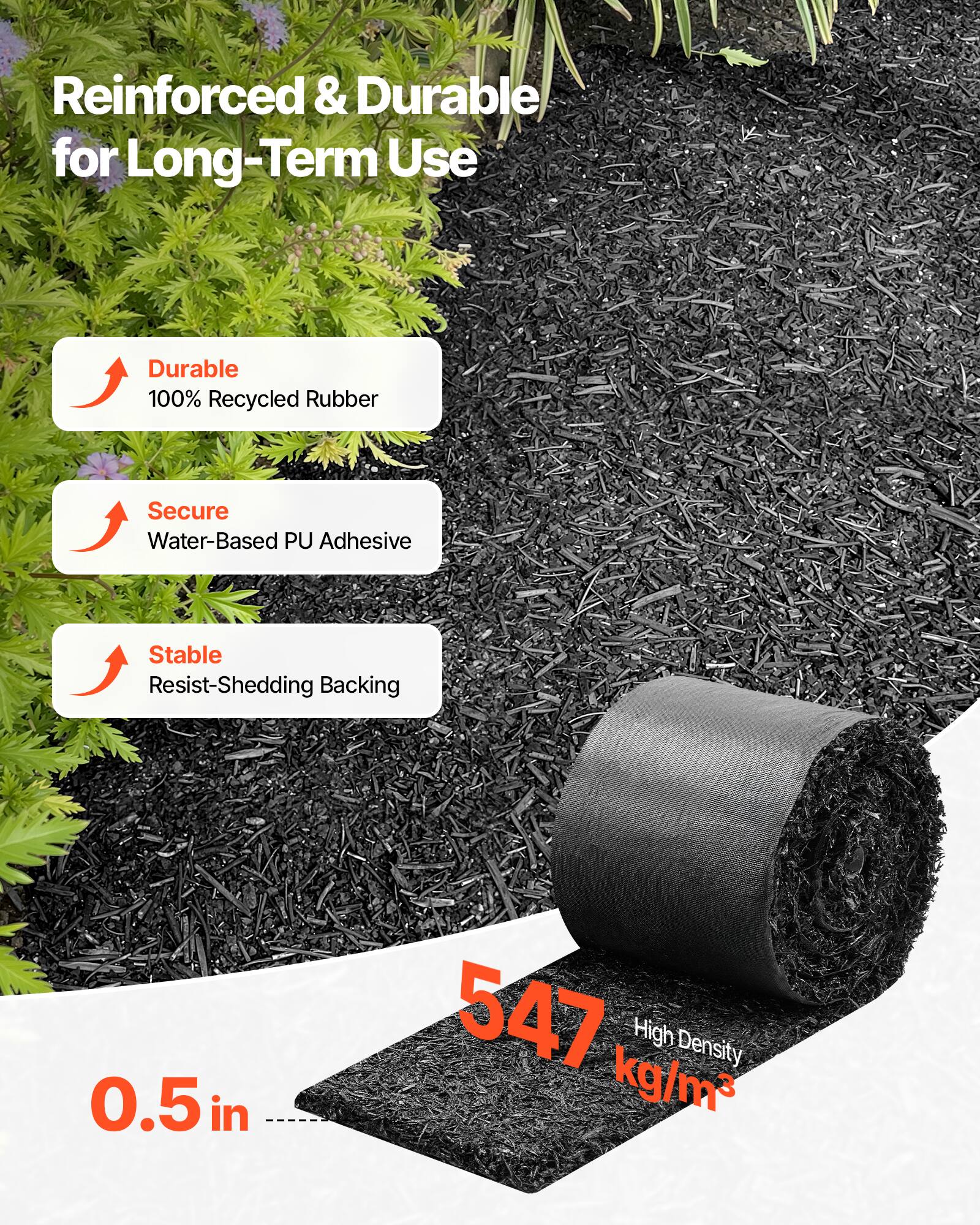 Reinforced & Durable for Long-Term Use

- Durable
  - 100% Recycled Rubber

- Secure
  - Water-Based PU Adhesive

- Stable
  - Resist-Shedding Backing

0.5 in

547 kg/m³
High Density