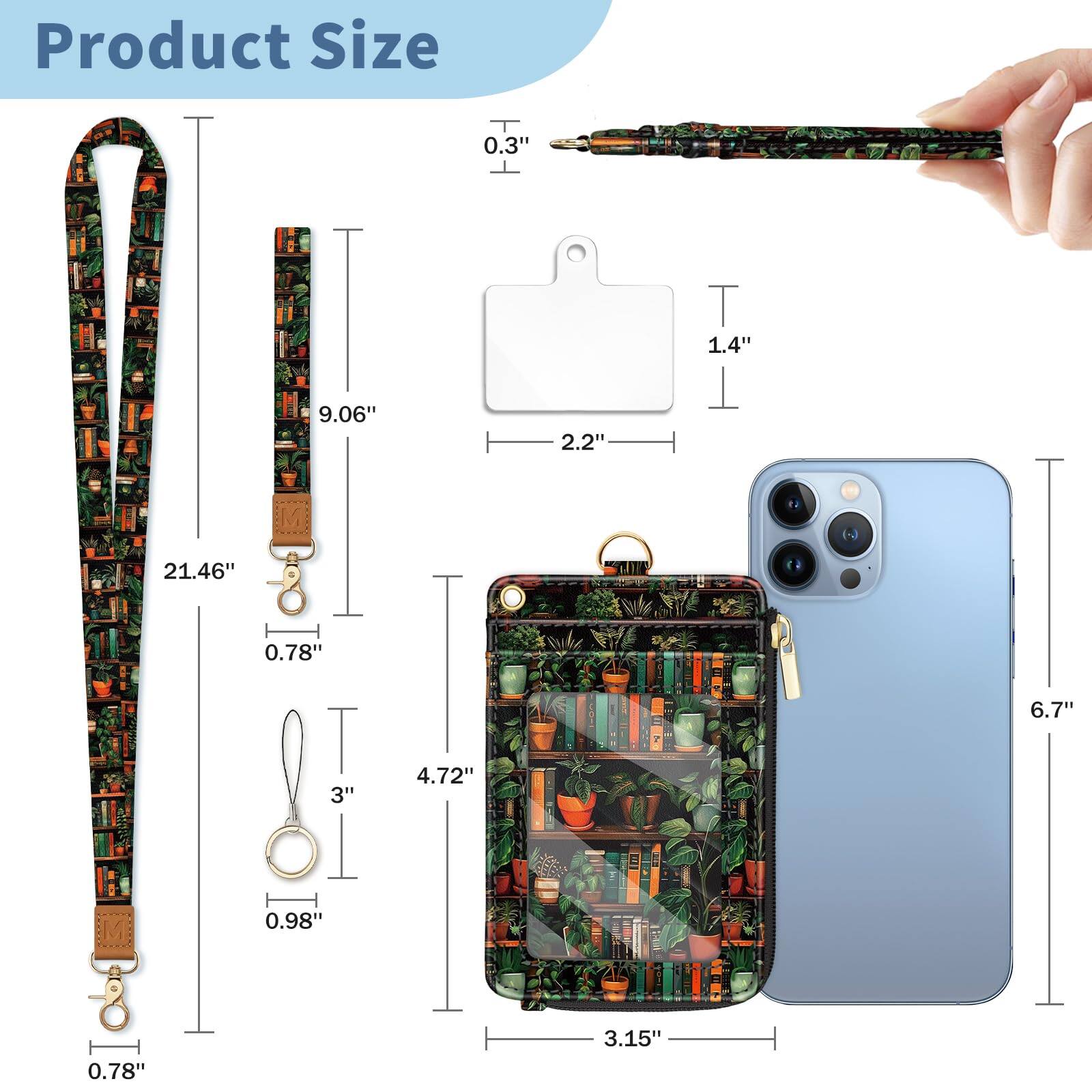 Alt View 3. Jadie Link - Lanyard Wallet Badge Holder Bookshelf Rfid Small Keychain Women Wristlet Cute Zipper Credit Card Phone Wrist Neck Strap - Solid-caramel.